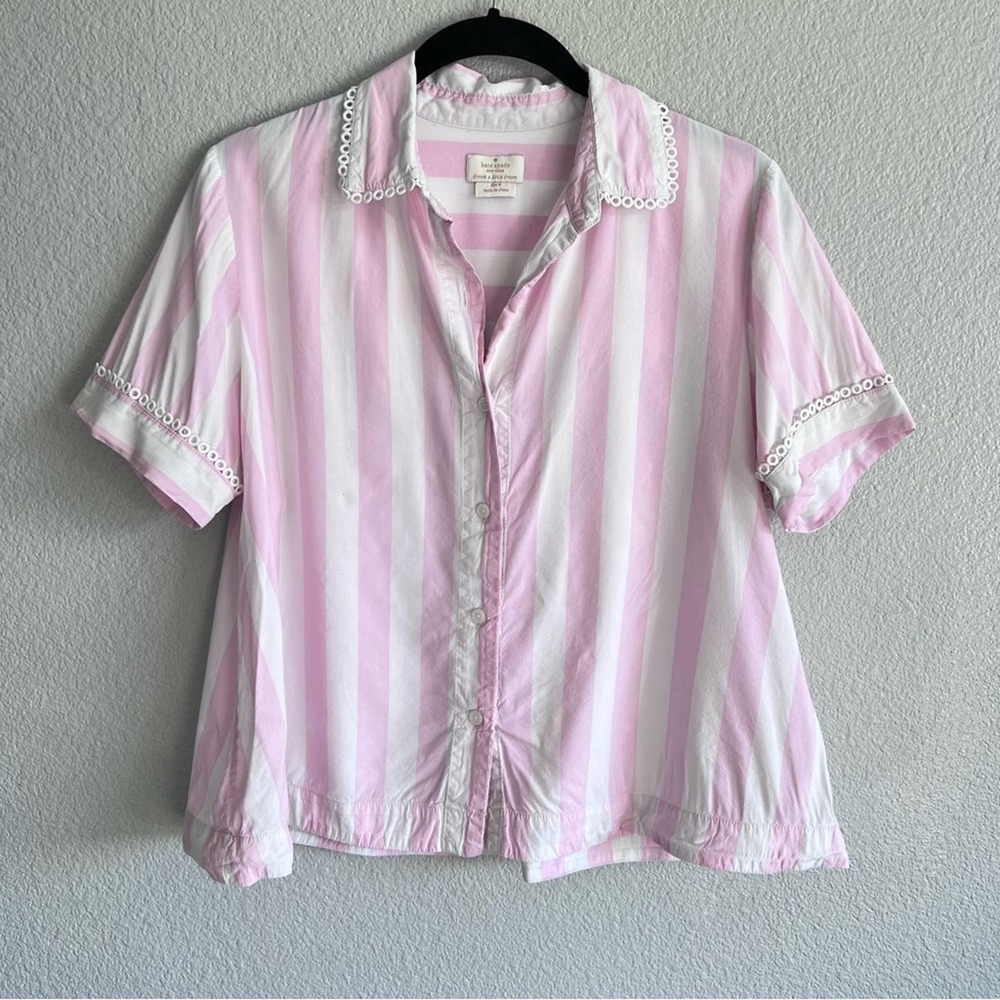 Kate Spade Striped Eyelet Trimmed Pajama Top size medium